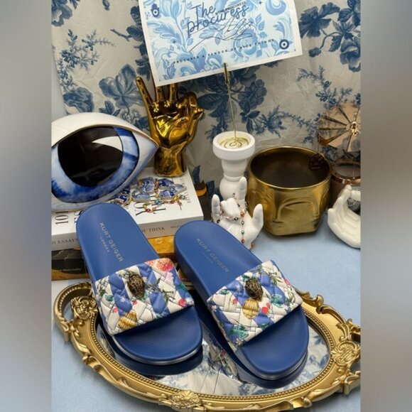 🆕 KURT GEIGER LONDON 🧿 NWOT Meena Eagle Blue Botanica Pool Slide, Sz 36 US 6 - Picture 2 of 13